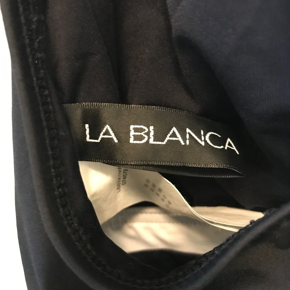 LA BLANCA Plus Size One Piece V Neck Tummy Control Swimsuit Black White Size 16W